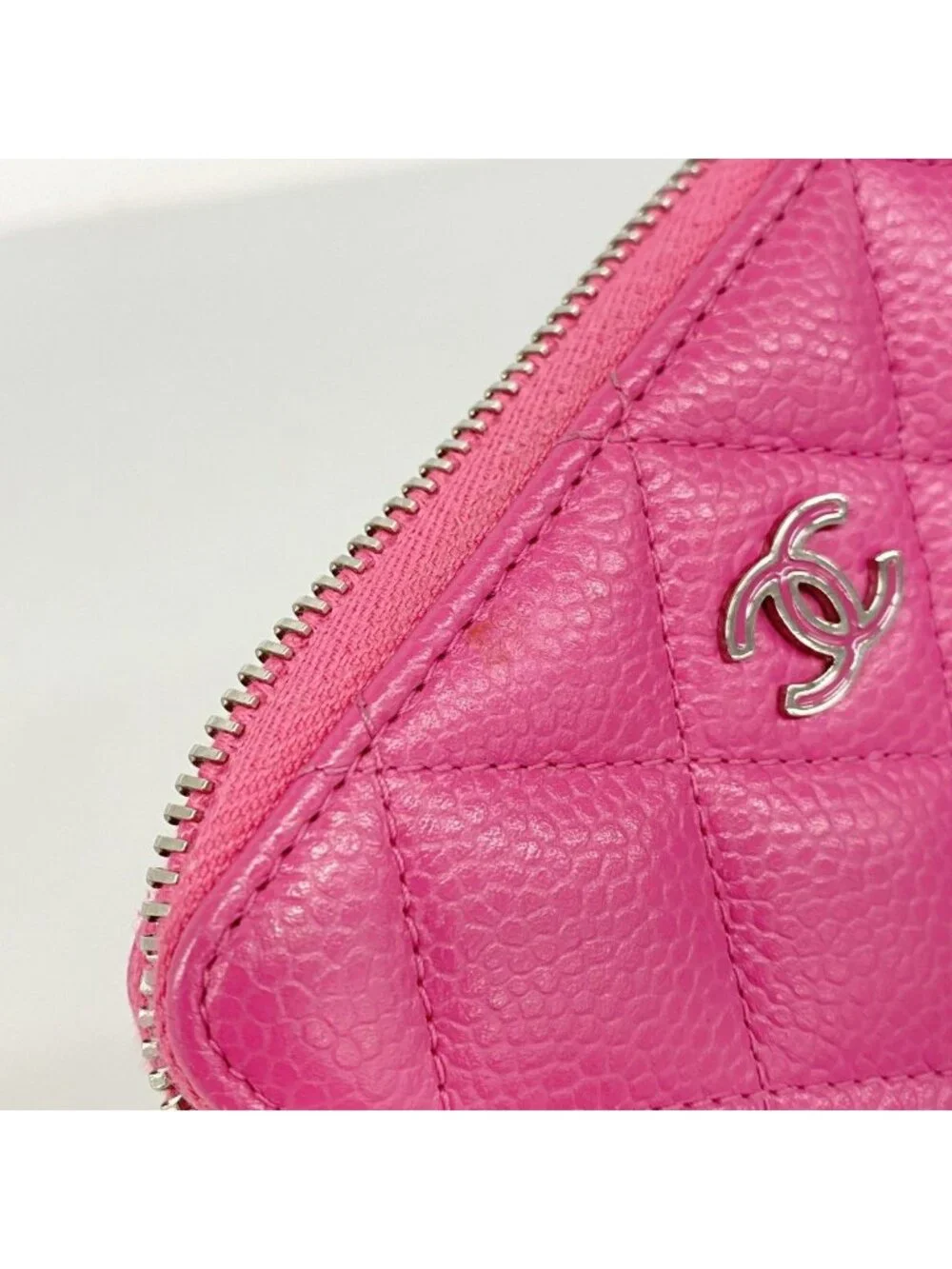 Chanel Coin Case Quilted Caviar Leather Pink Silver